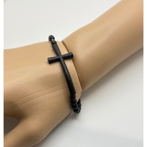 Vintage Black Beaded Cross Bracelet Prayer Beads Religious Faith Jewelry - Picture 6 of 6